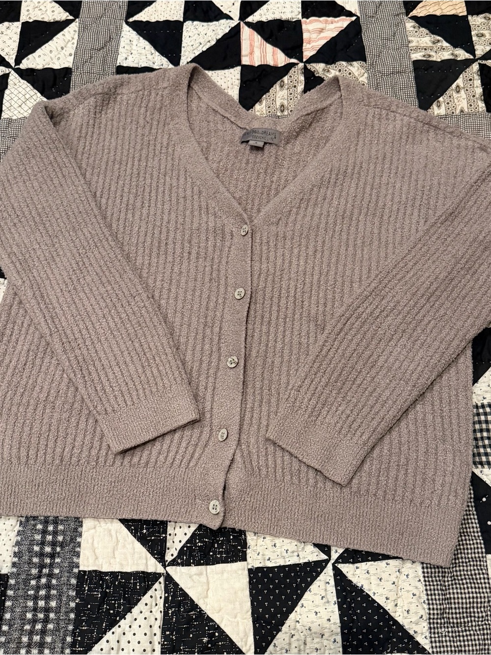 Barefoot Dreams Ribbed cozy chic lite V-Neck Button Cardigan in Taupe